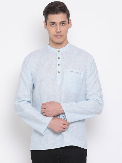 Men's Blue Cotton Blend Short Kurta