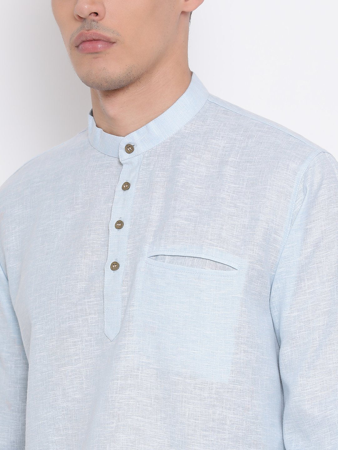 Men's Blue Cotton Blend Short Kurta