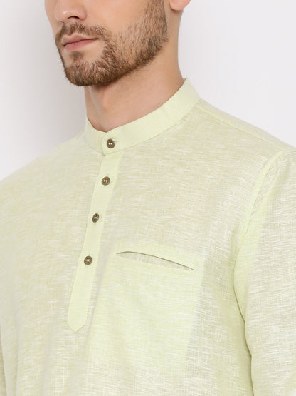 Men's Green Cotton Blend Short Kurta