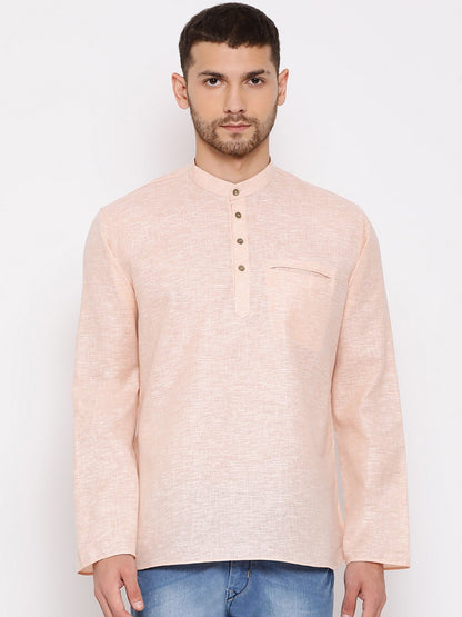 Men's Peach Cotton Blend Short Kurta