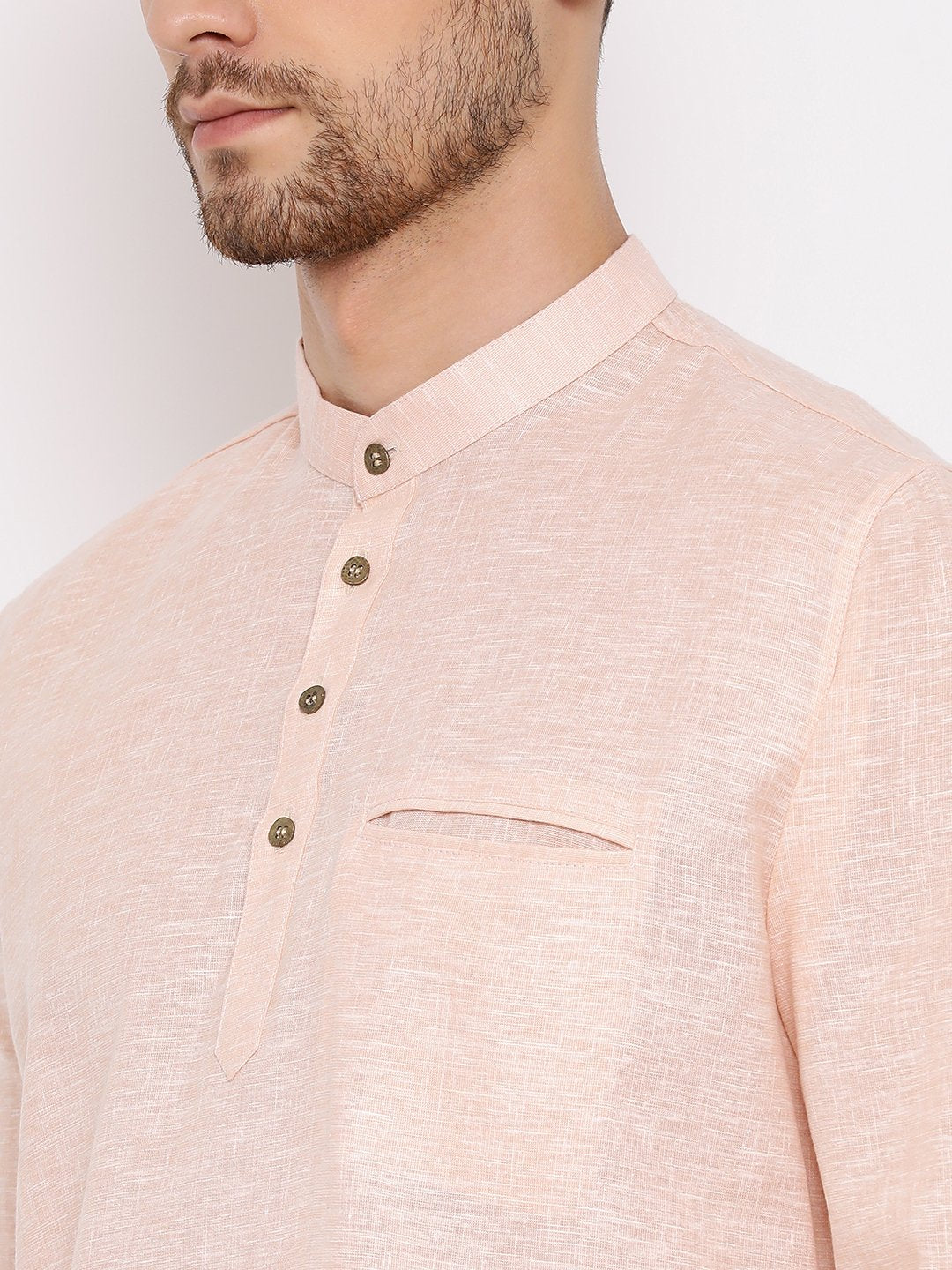 Men's Peach Cotton Blend Short Kurta