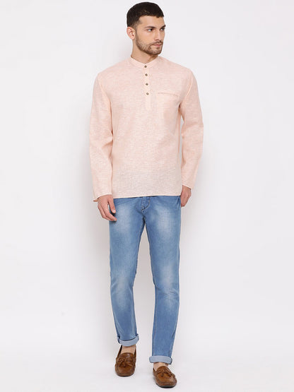 Men's Peach Cotton Blend Short Kurta