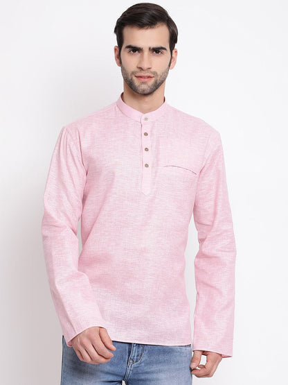 Men's Pink Cotton Blend Short Kurta