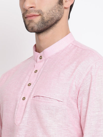 Men's Pink Cotton Blend Short Kurta