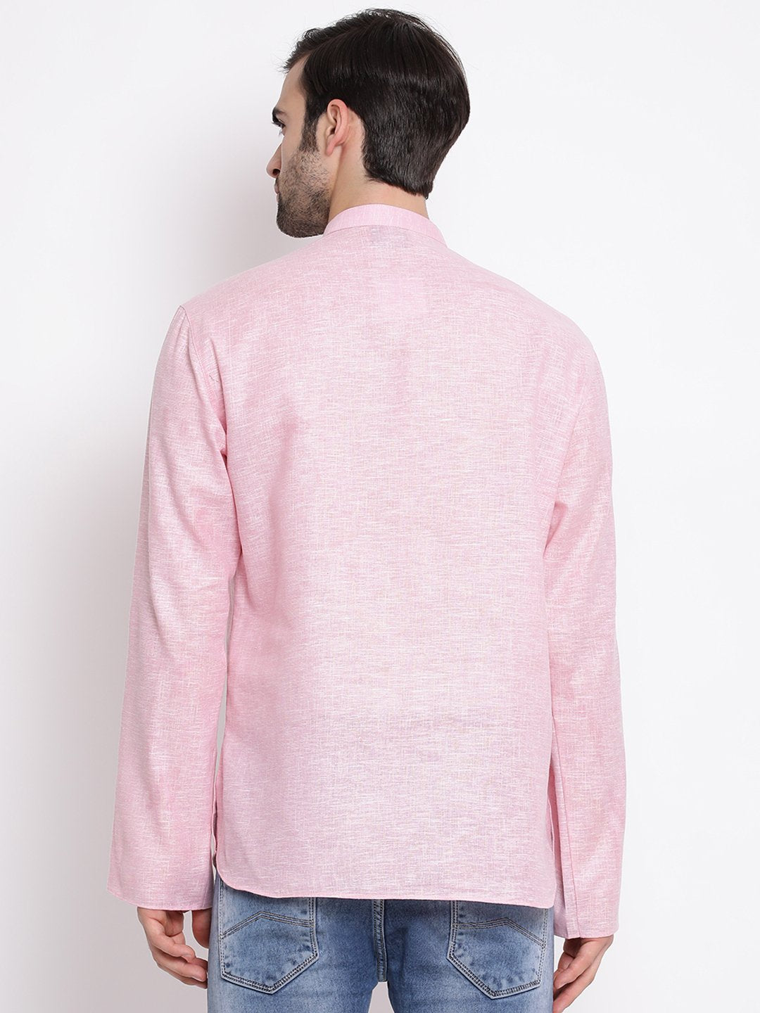 Men's Pink Cotton Blend Short Kurta