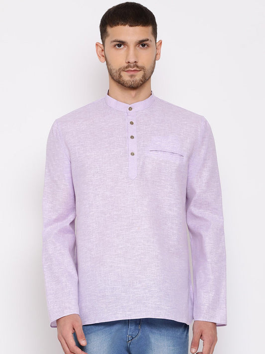 Men's Purple Cotton Blend Short Kurta