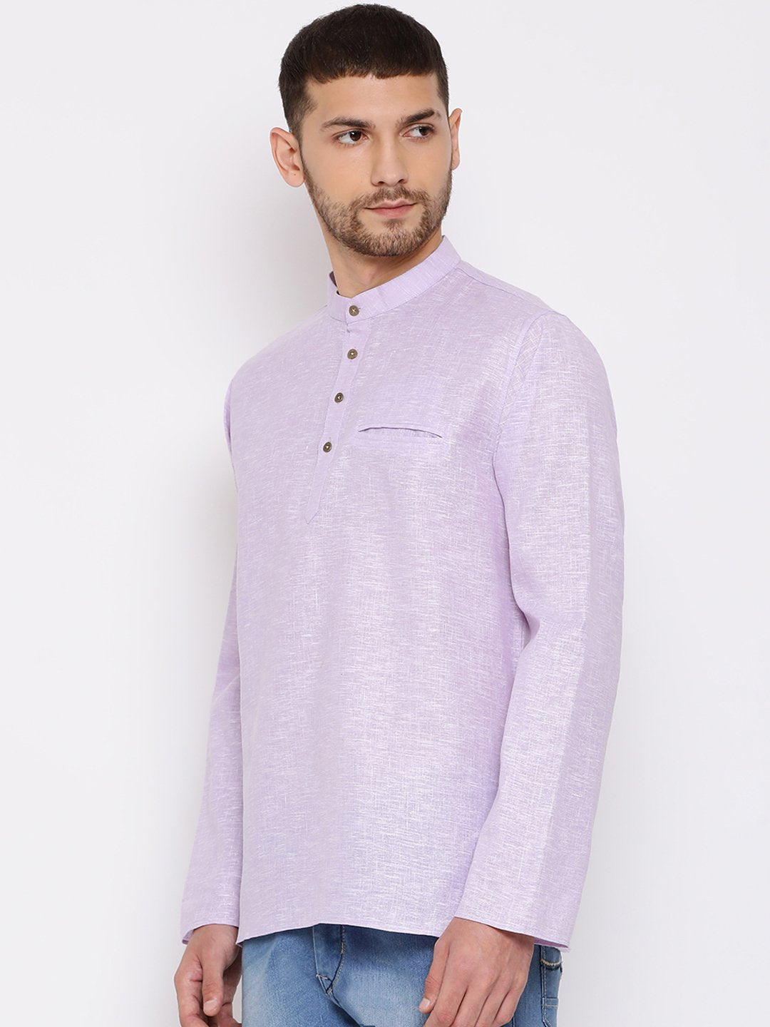 Men's Purple Cotton Blend Short Kurta