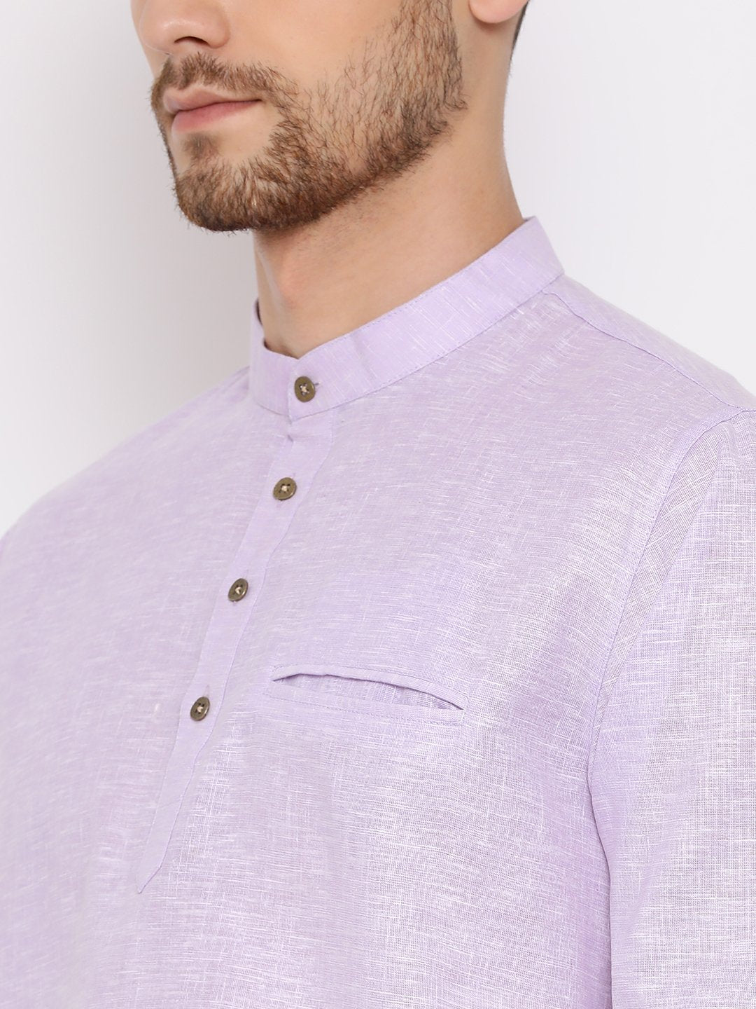 Men's Purple Cotton Blend Short Kurta