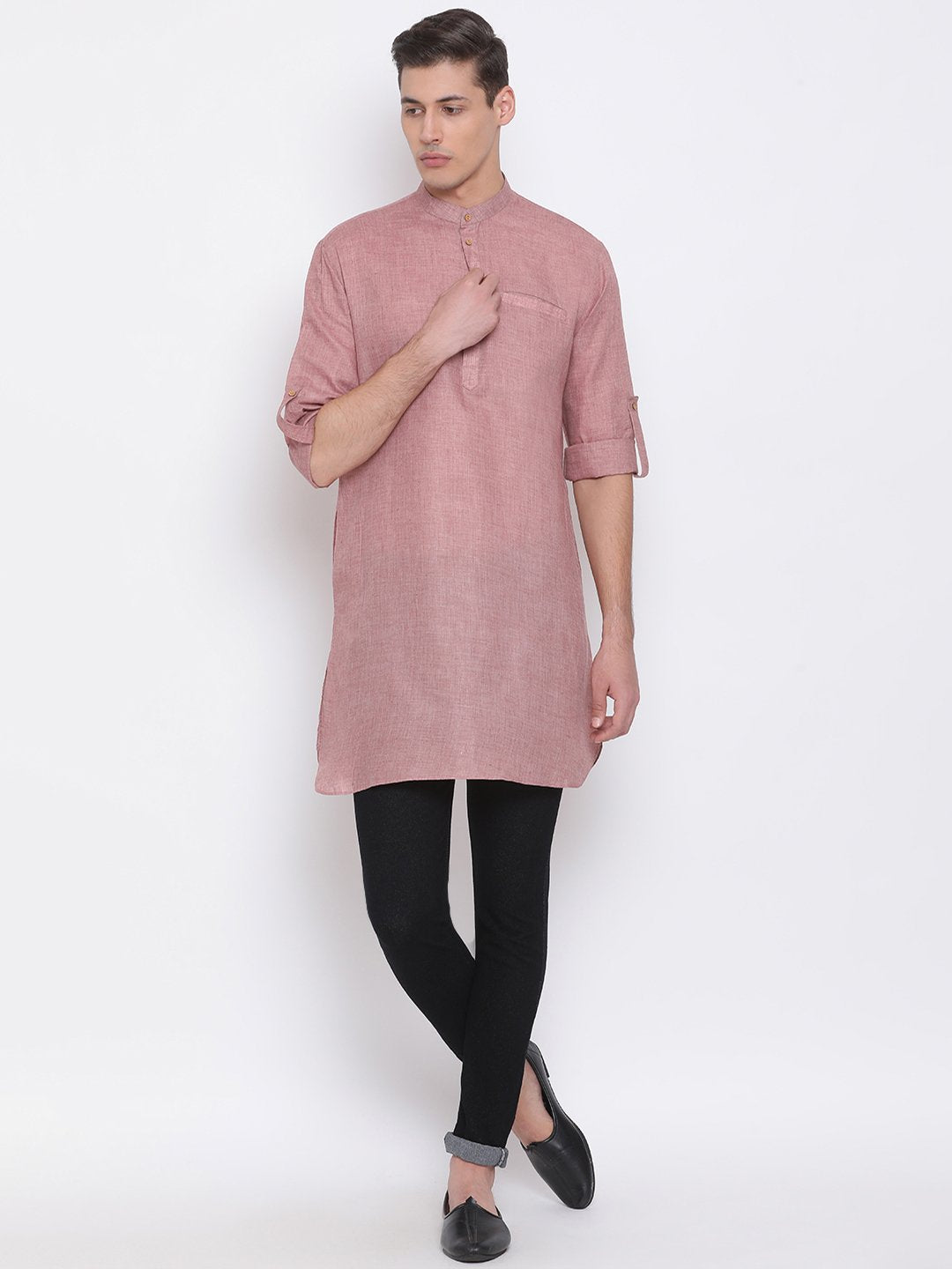 Men's Coffee Cotton Blend Short Kurta