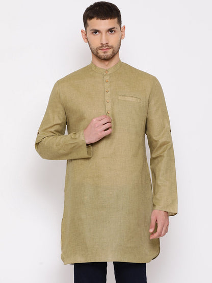 Men's Green Cotton Blend Short Kurta