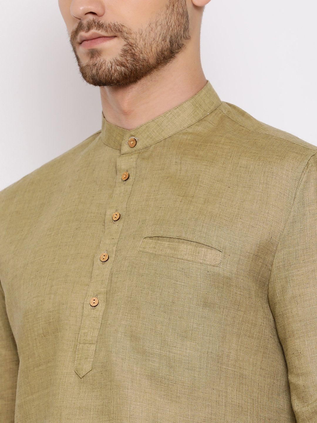 Men's Green Cotton Blend Short Kurta