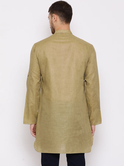 Men's Green Cotton Blend Short Kurta