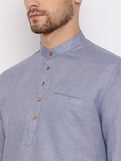 Men's Grey Cotton Blend Short Kurta