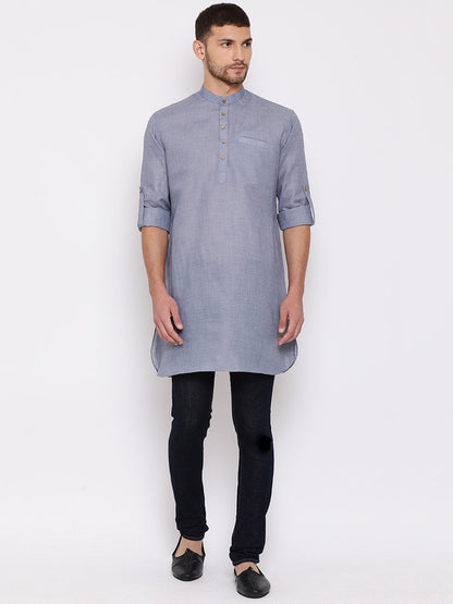 Men's Grey Cotton Blend Short Kurta