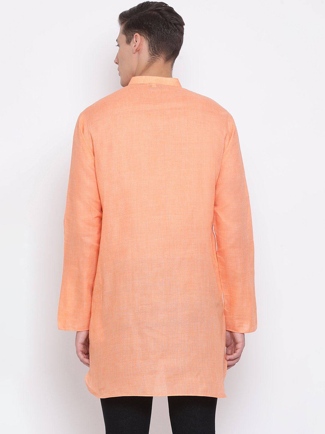 Men's Orange Cotton Blend Short Kurta