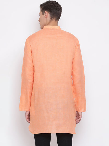 Men's Orange Cotton Blend Short Kurta