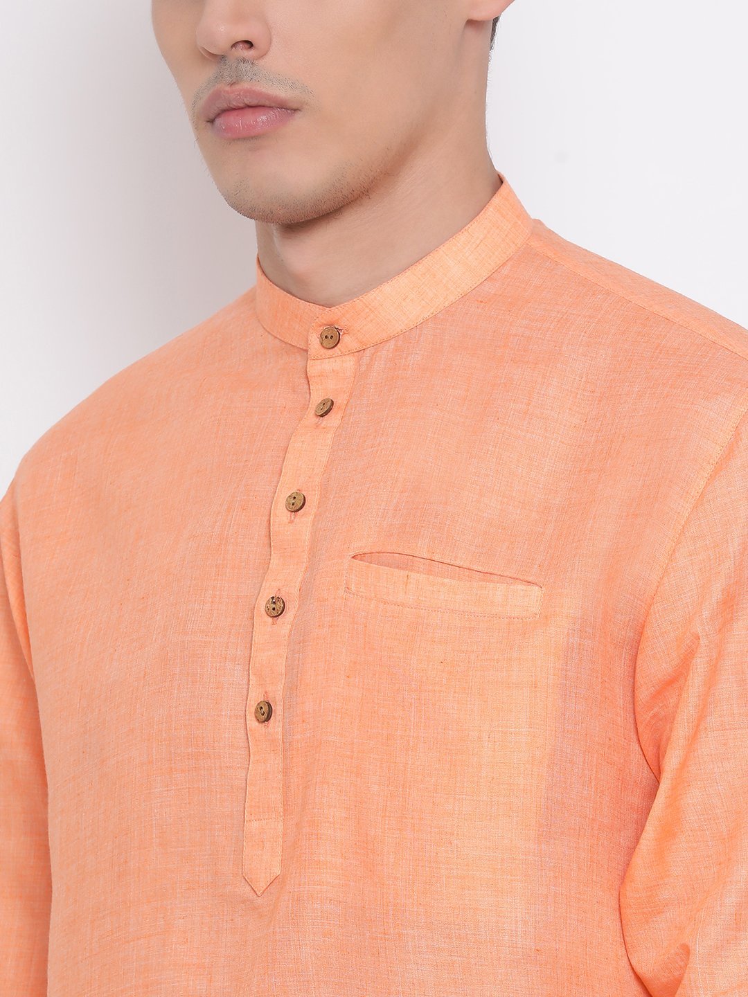 Men's Orange Cotton Blend Short Kurta