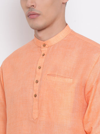 Men's Orange Cotton Blend Short Kurta