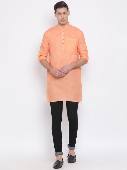 Men's Orange Cotton Blend Short Kurta