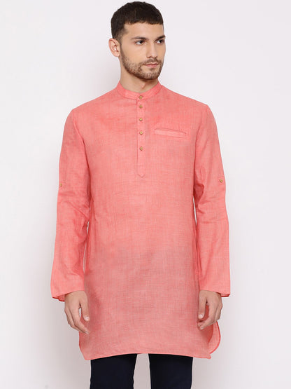 Men's Pink Cotton Blend Short Kurta