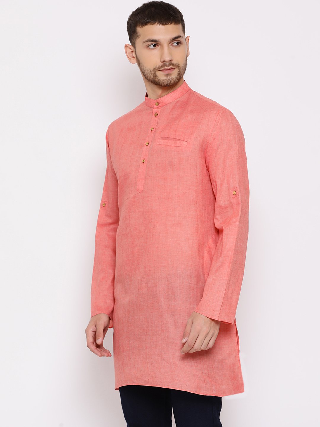 Men's Pink Cotton Blend Short Kurta