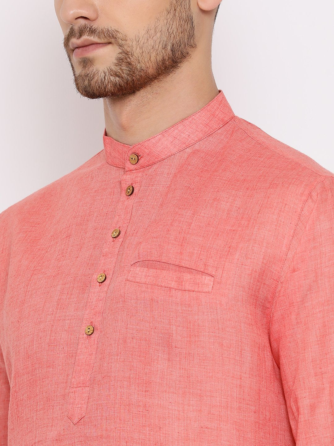 Men's Pink Cotton Blend Short Kurta