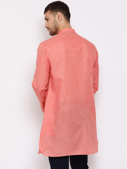 Men's Pink Cotton Blend Short Kurta