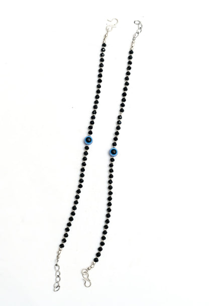 Traditional Black Beads Silver-Plated Najariya Anklets Jkpayal_029