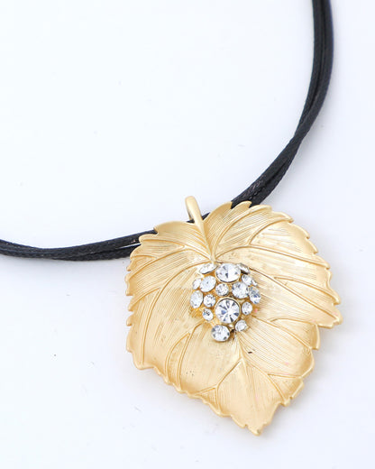 Women's Leaf Shaped Gold Pandent With Black Necklace