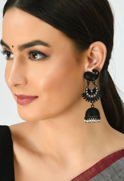 Black color Peacock Earrings Jhumka Jker_122