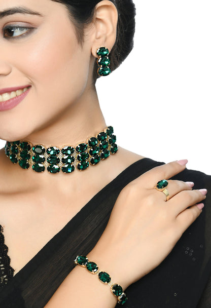 Designer Choker Set with Earrings, Bracelet and Ring Jkms_167