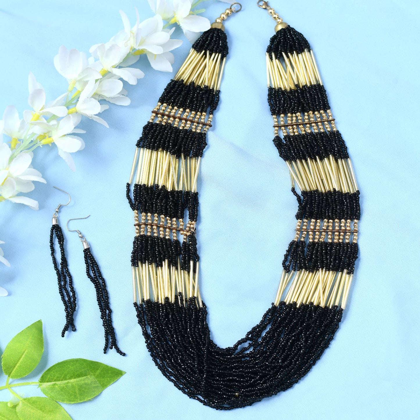 Black Color Necklace with Earrings Jkms_121