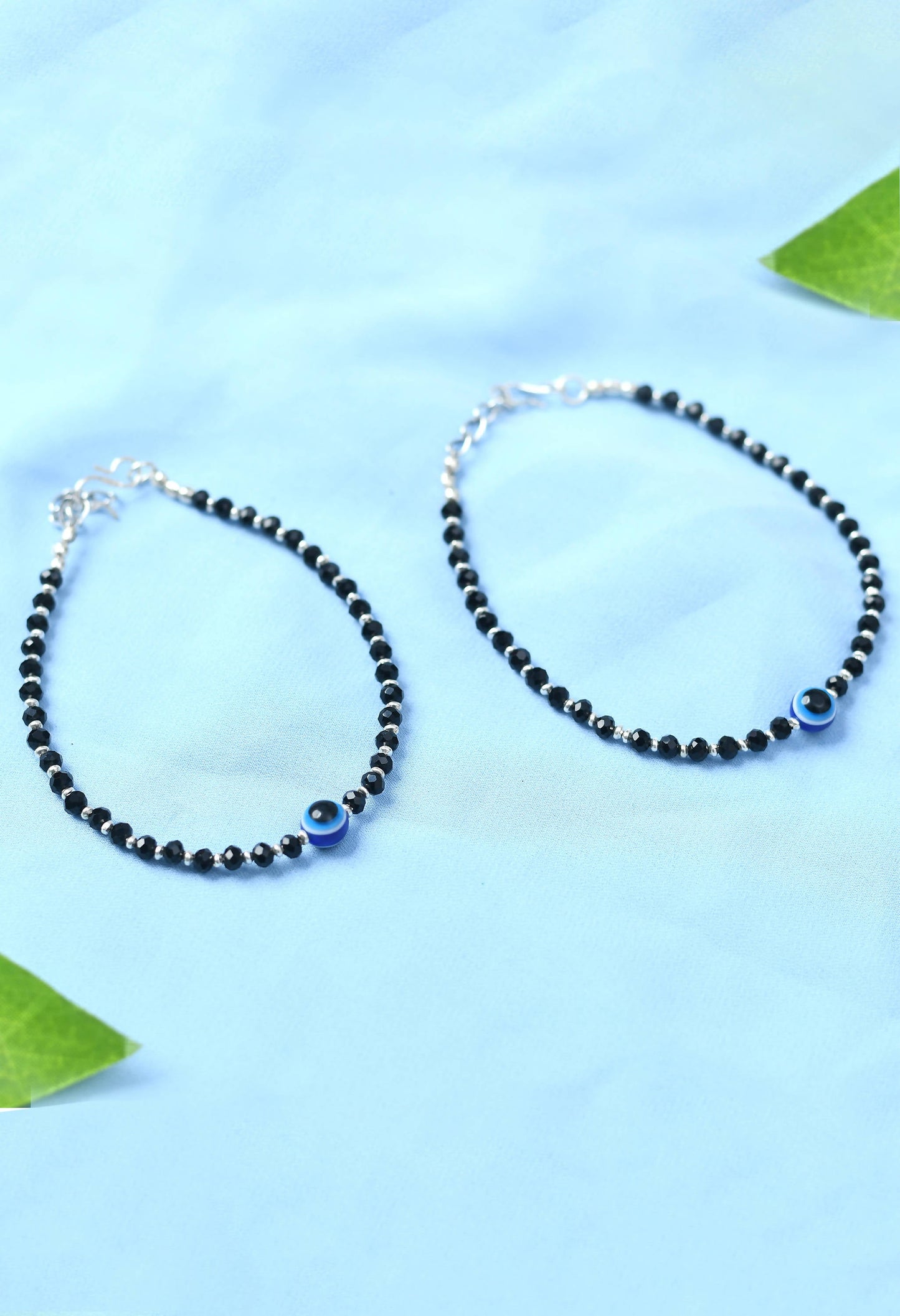 Traditional Black Beads Silver-Plated Najariya Anklets Jkpayal_029