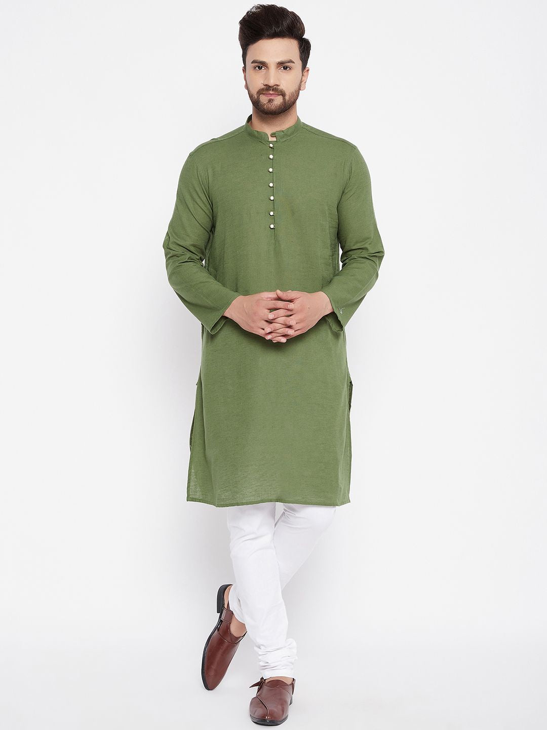 Men's Solid Green Linen Kurta