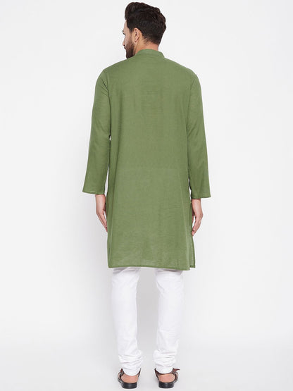 Men's Solid Green Linen Kurta