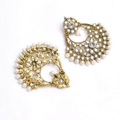 Gold-Plated Kundan & Pearls Earrings Jker_067