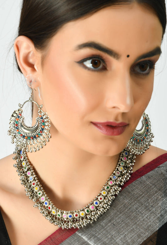 Traditional Multi colour Necklace with Earrings Jkms_105