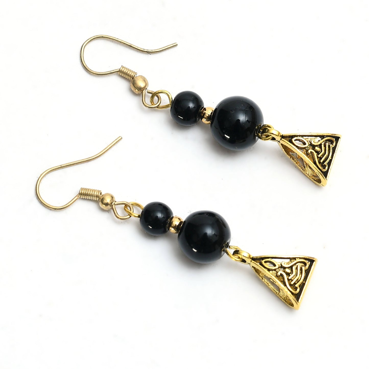 Gold-Plated Black Pearls Necklace with Earrings Jkms_091