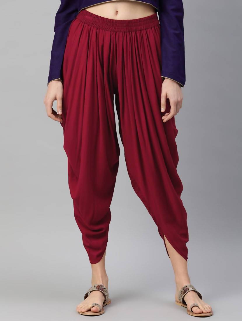 Women's Maroon Viscose Rayon Dhoti Pant