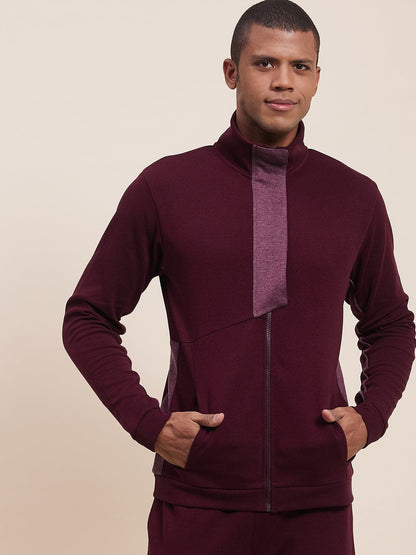 Men's Maroon High Neck Contrast Flap Jacket - LYUSH-MASCLN