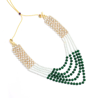 Gold-Plated Rani Haar with Green and Off white Pearls Jewellery Set Jkms_031