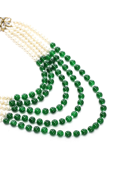 Golden Plated with stone and green Pearls Necklace Combo Set Jkms_127