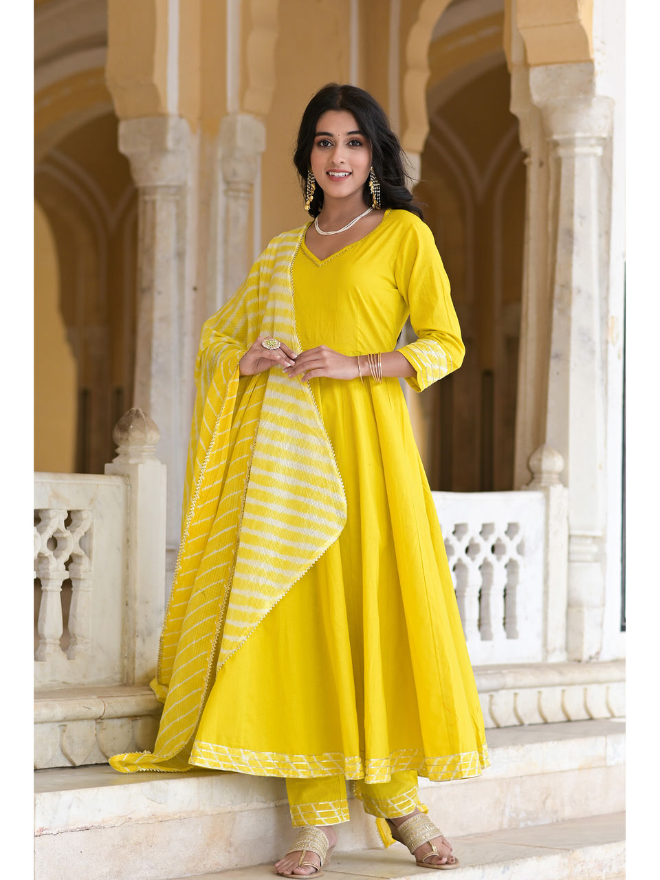 Women's Aureolin Yellow Anarkali Suit Set