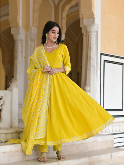 Women's Aureolin Yellow Anarkali Suit Set