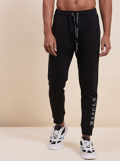 Men's Black MASCLN Embroidered Joggers - LYUSH-MASCLN