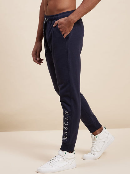 Men's Navy MASCLN Embroidered Joggers - LYUSH-MASCLN