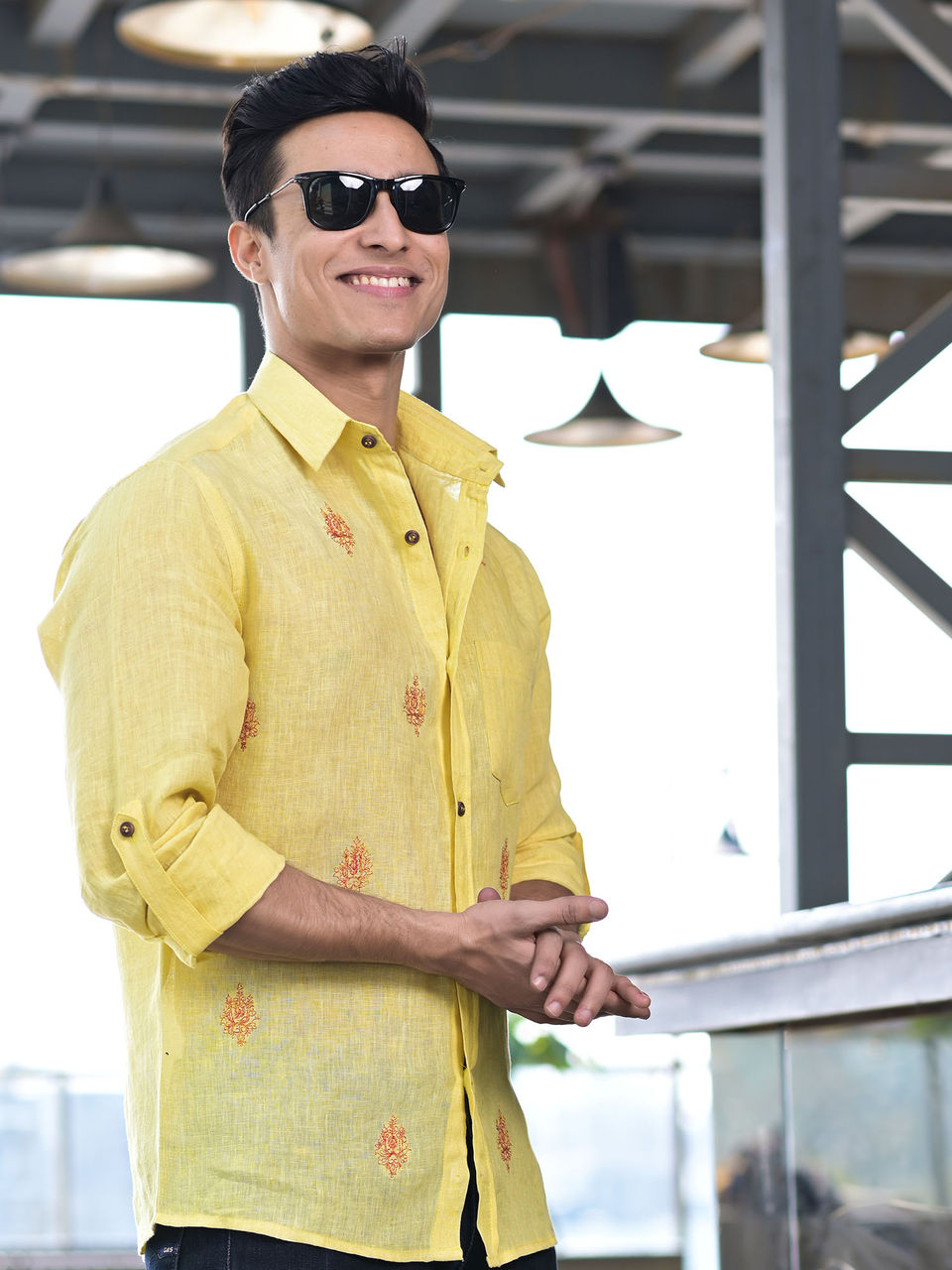 Men's Yellow Linen Embroidery Shirt