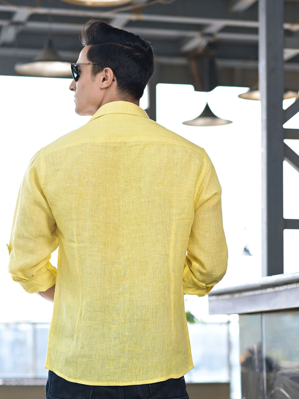 Men's Yellow Linen Embroidery Shirt