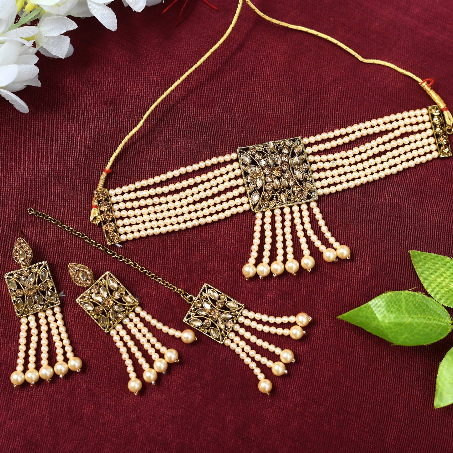 Gold-Plated Pearls Necklace Set Mangalsutra Jkms_071