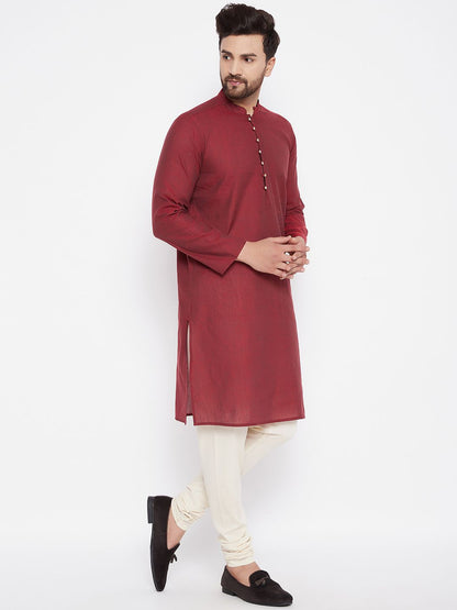 Men's Woven Design Red Straight  Kurta